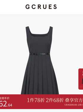GCRUES商场同款吊带黑色连衣裙女春夏气质收腰百褶裙 G02C08A0862