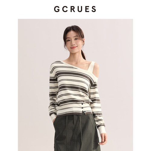 GCRUES简约气质设计感一字肩毛衣