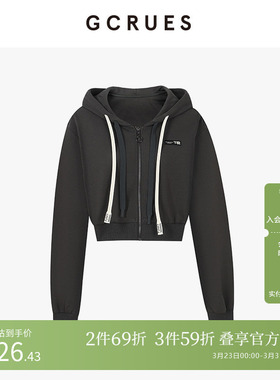 GCRUES商场同款秋季新款韩版宽松短款连帽卫衣外套 G08Q05A2242C