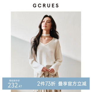 GCRUES商场同款韩系温柔风绑带宽松v领毛衣女秋季新款G08Q04A1462