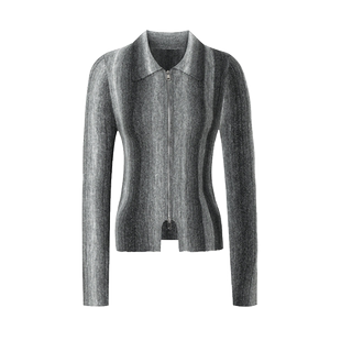 GCRUES商场同款翻领渐变条纹拉链毛衫秋羊毛开衫外套 G07Q04A0352