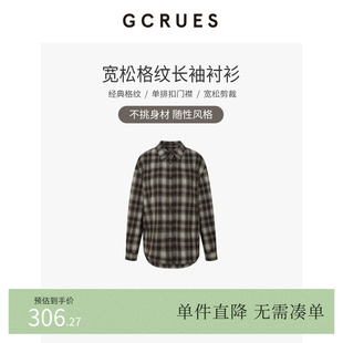 GCRUES商场同款 女秋冬复古宽松开衫 上衣 G09D01A0162 磨毛格子衬衫