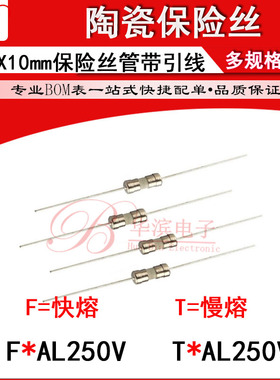 3.6x10陶瓷保险丝管快熔T0.5A F1A T2A F2.5A 慢熔F3AL250V带引线