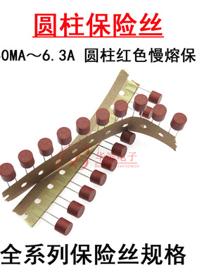 红色圆柱形保险丝 T250MA 315MA 500MA 800MA/250V 慢熔 8.5x8mm
