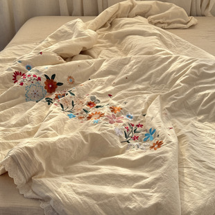 姜川织物「花序」棉麻春秋被冬被保暖被芯被子双人可机水洗四件套