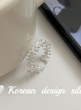 韩系ins风小众设计银饰 S925纯银个性银珠拼接栅栏戒指叠戴高级感