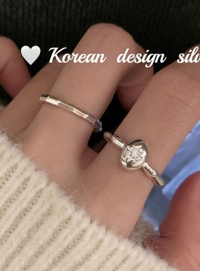 韩版Ins风设计银饰品 S925纯银椭圆太阳花小钻戒指高级感食指环女