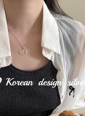 韩国东大门小众设计银饰 S925纯银简约镂空肌理感爱心项链高级感