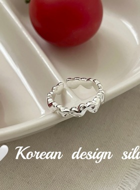 韩系简约ins风设计 S925纯银肌理感爱心拼接素圈戒指小众高级感女