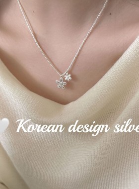 韩系甜美小众设计感银饰 S925纯银简约竖条纹小花项链女高级感ins
