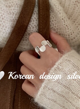 韩国东大门ins风个性饰品 S925纯银简约设计不规则椭圆拉丝戒指女