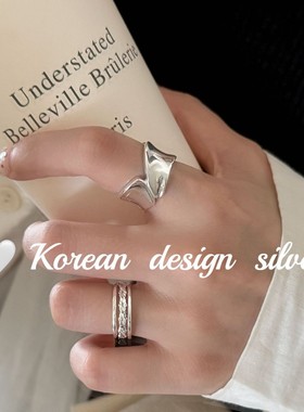 韩版简约风小众设计感银饰 S925纯银宽版光面水滴拼接戒指高级感