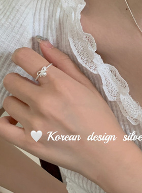韩版小众ins风设计银饰品 925纯银蝴蝶结钻石戒指开口指环女