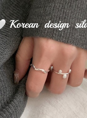韩版Ins风小众高级感银饰 S925纯银极简波浪肌理感戒指通勤叠戴女