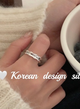 韩国个性设计简约银饰品 S925纯银英文字母不规则卷边戒指高级ins