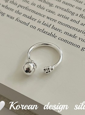 韩国ins博主推荐亮银饰品 S925纯银小众圆球花蕊戒指秋冬新款高级