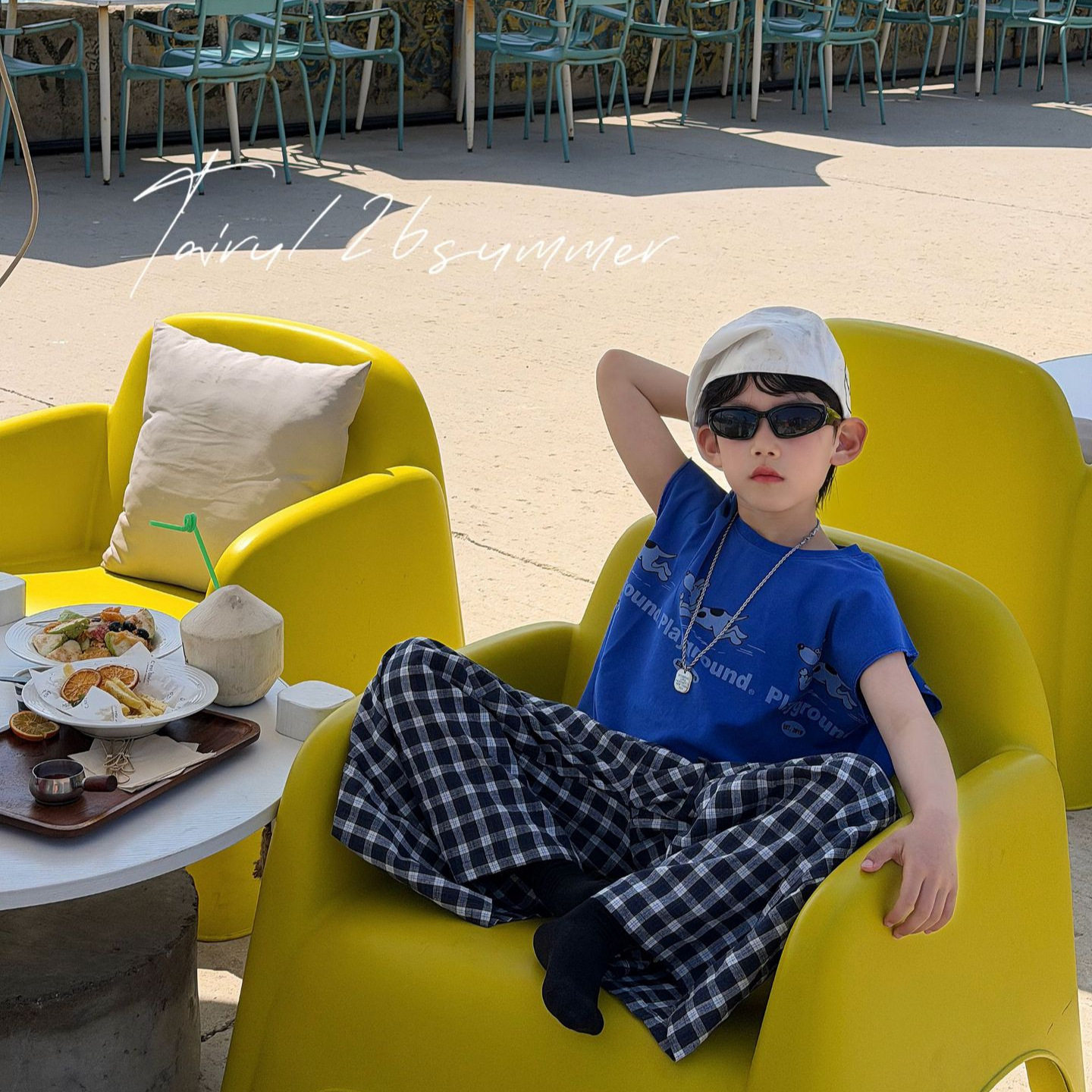 泰如2026夏季新款儿童韩版洋气卡通无袖T恤男童时尚休闲纯色坎肩