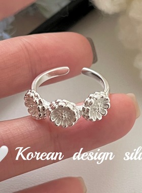 韩系秋冬新款轻奢设计感银饰 S925纯银精致花花拼接戒指小众高级