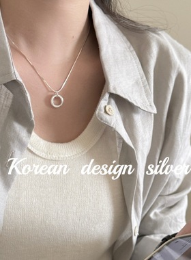 韩版ins风设计银饰品 S925纯银简约镂空圈圈项链小众高级感蛇骨链