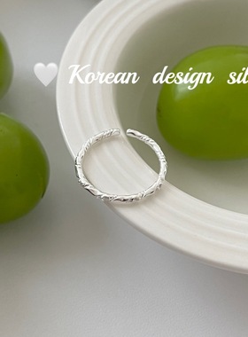 日系韩版小清新简约ins银饰品 S925纯银麻花镂空素圈戒指百搭叠戴