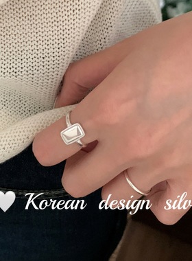 2025年韩系秋冬小众新款 S925纯银简约方形黑边块戒指高级感叠戴