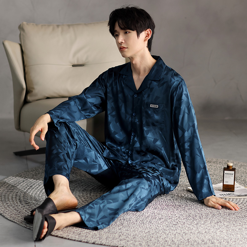 男士薄款长袖睡衣夏季开衫家居服