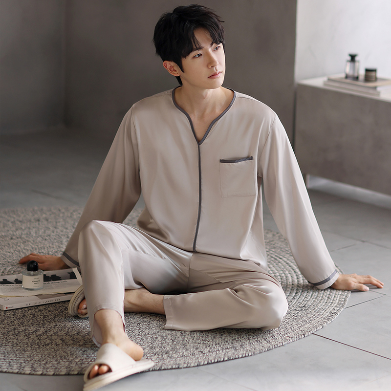 冰线睡衣男士长袖春夏季薄款套装