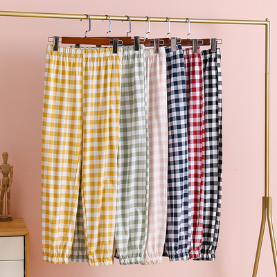 睡裤女纯棉春夏薄款日系格子宽松