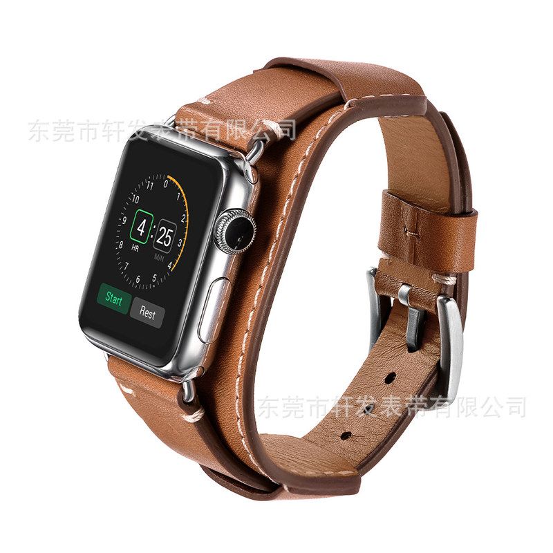 适用苹果apple watch12345678SE手表表带新款爱马士手镯表带真皮