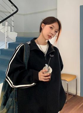 Vs what 三条杠休闲立领开衫夹克女春秋季新品宽松情侣款上衣外套