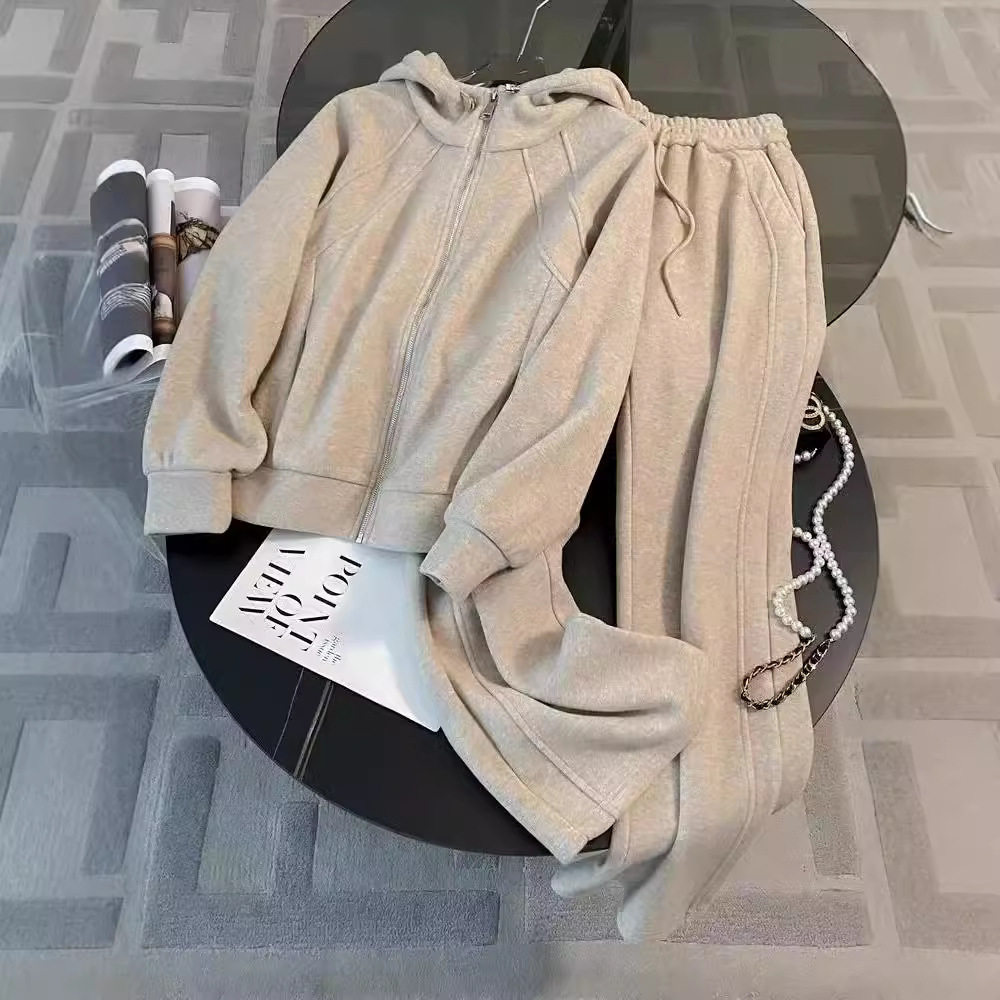 代发连帽卫衣套装女2024早秋时髦洋气休闲运动服阔腿裤两件套