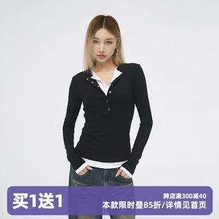CASD（Clamisgold）天然纤维假两件套头打底衫修身长袖T恤上衣女
