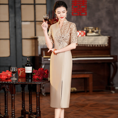 喜婆婆旗袍礼服装2025新款遮肚子
