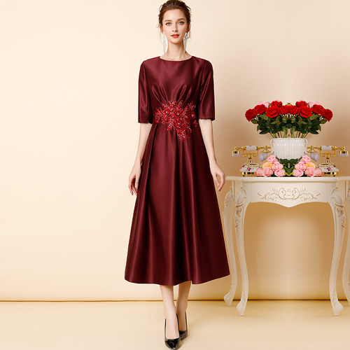 优雅气质妈妈A字裙中长款礼服
