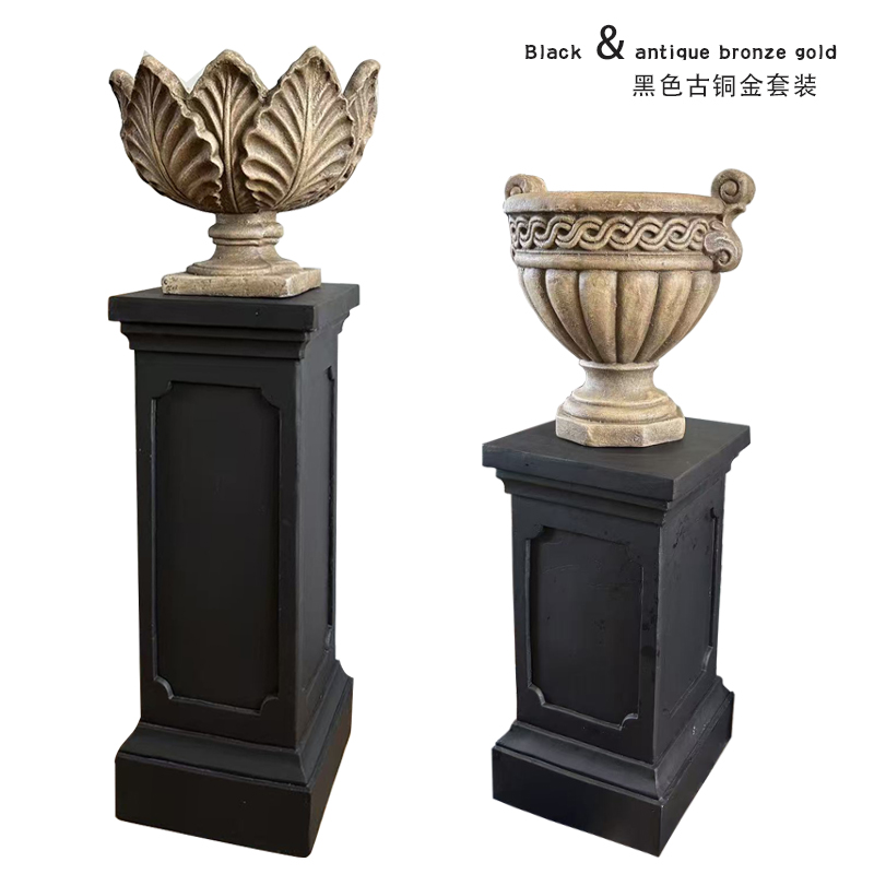 黑色罗马柱花瓣花盆玄关家居装饰