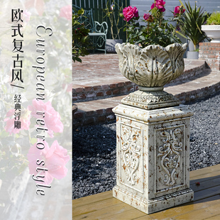 复古罗马花盆方形柱底座门口欧式风展示花架高端花园庭院别墅摆设