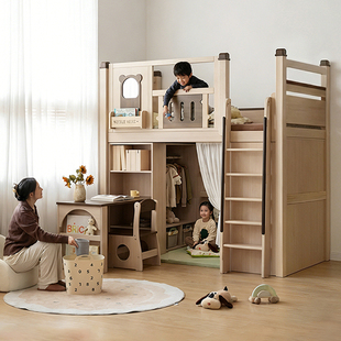 考拉森林全实木儿童床衣帽间衣柜床多功能储物小户型上床下柜一体