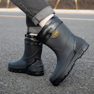 慕儿男士中筒雨靴防水防滑加绒涉水靴厚底耐磨软底雨鞋厨房工作鞋