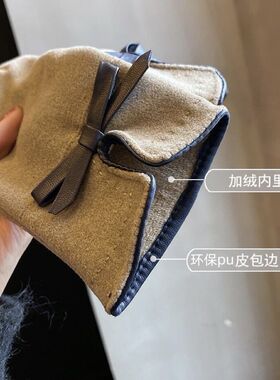 保暖手套冬季女士韩版可爱蝴蝶结加绒加厚冬季电动车防寒触屏