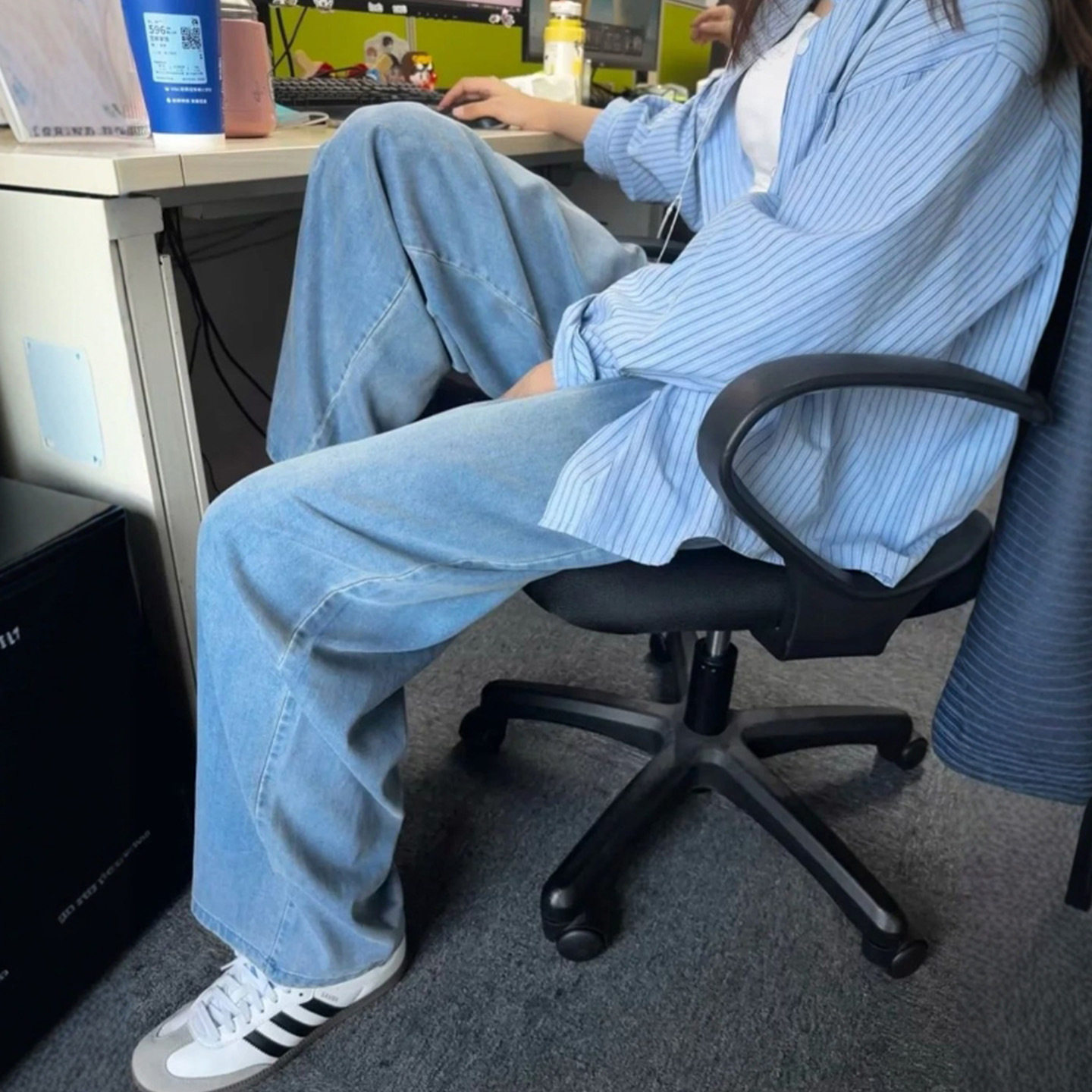 蓝色牛仔裤女2025新款秋季小个子高腰垂感休闲裤子宽松直筒阔腿裤