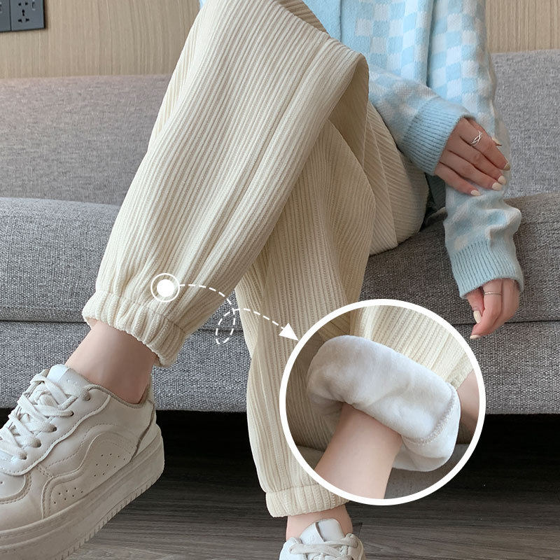 运动裤女秋冬季加绒加厚2025新款萝卜哈伦卫裤休闲灯芯绒束脚裤子