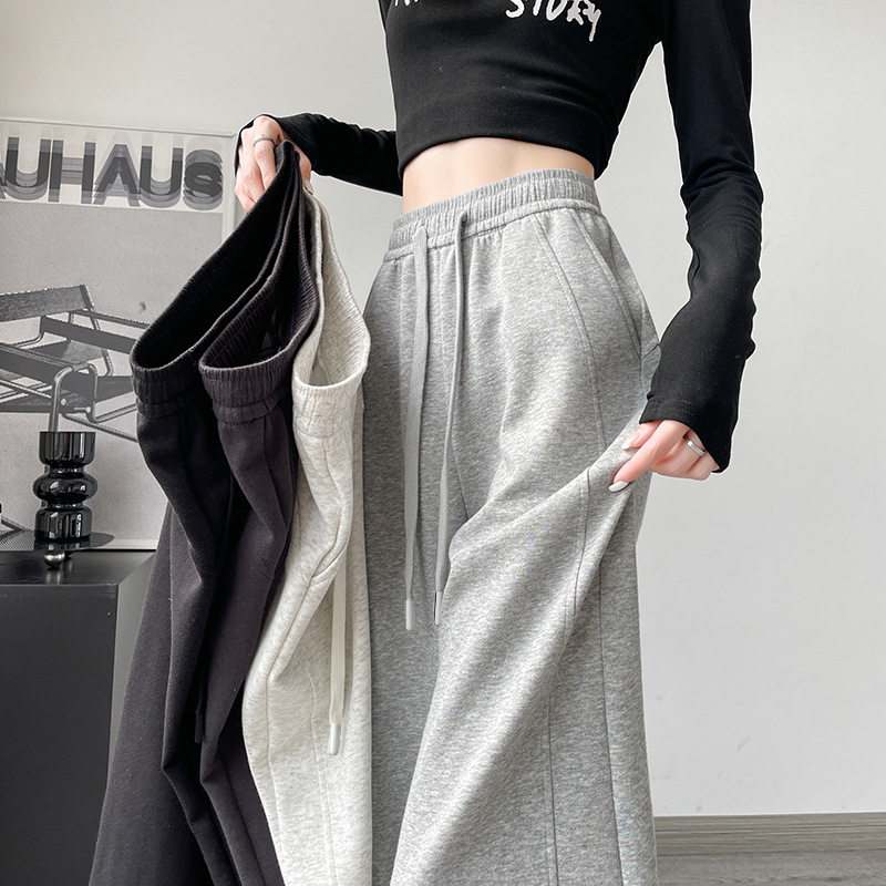 窄版阔腿裤女春秋2025新款宽松直筒小个子夏季薄款休闲运动卫裤子