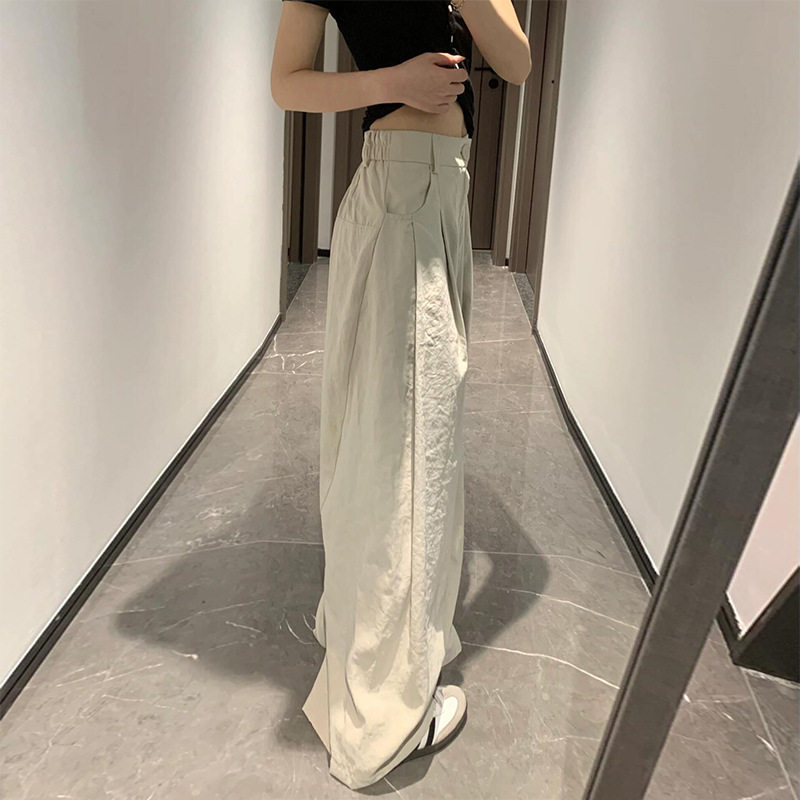 灰色奶芙西装裤女夏季薄款高级感垂感直筒宽松慵懒冰丝山本阔腿裤