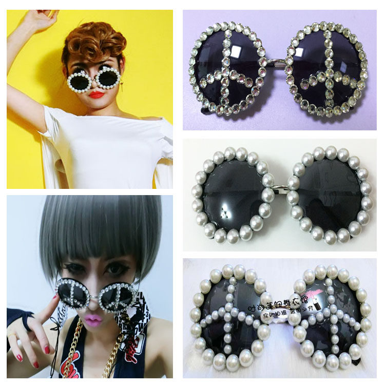 手工珍珠圆形酒吧墨镜蕾哈娜同款