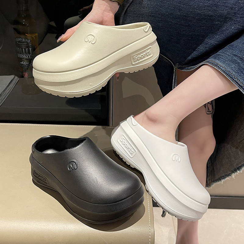半拖鞋女外穿厚底包头凉鞋轻便防滑增高防水雨鞋厨师鞋ins洞洞鞋
