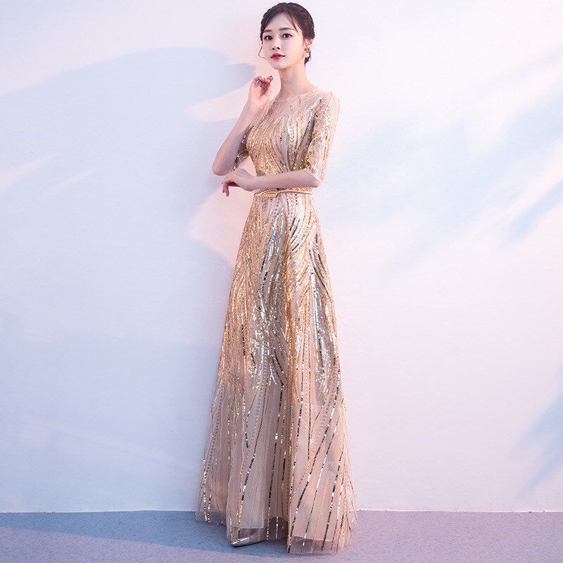 金色晚礼服女2019新款长款宴会气质瘦派对年会主持人晚宴高贵长款|msdalam kategori Butik wanita / wanita, perkahwinan/Cheongsam/pakaian, perkahwinan - dari Buy2taobao.com untuk memberikan perkhidmatan ejen Taobao profesional membeli