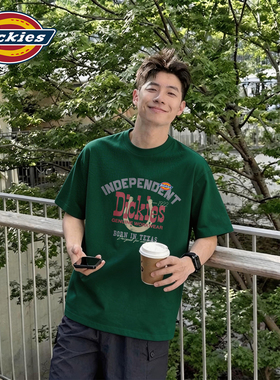 Dickies重磅纯棉短袖T恤男墨绿色2026夏季新款印花上衣潮流半袖男