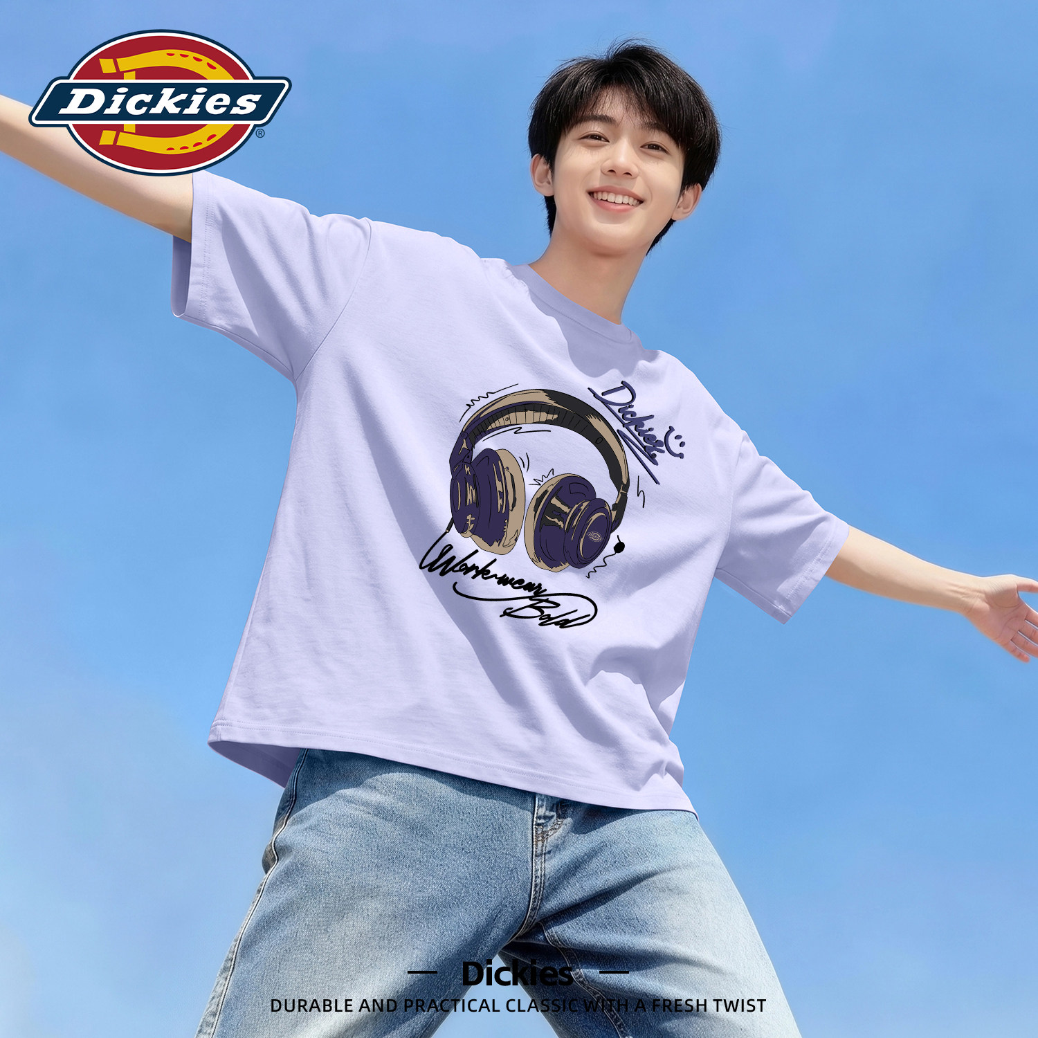 Dickies青少年纯棉T恤男款夏季休闲百搭宽松透气上衣潮流印花短袖