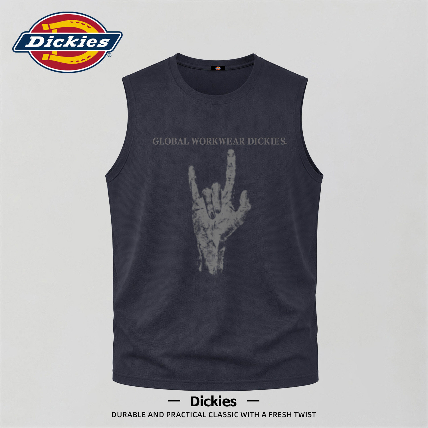 Dickies冰丝背心男夏季凉感速干圆领印花无袖T恤宽松透气运动上衣