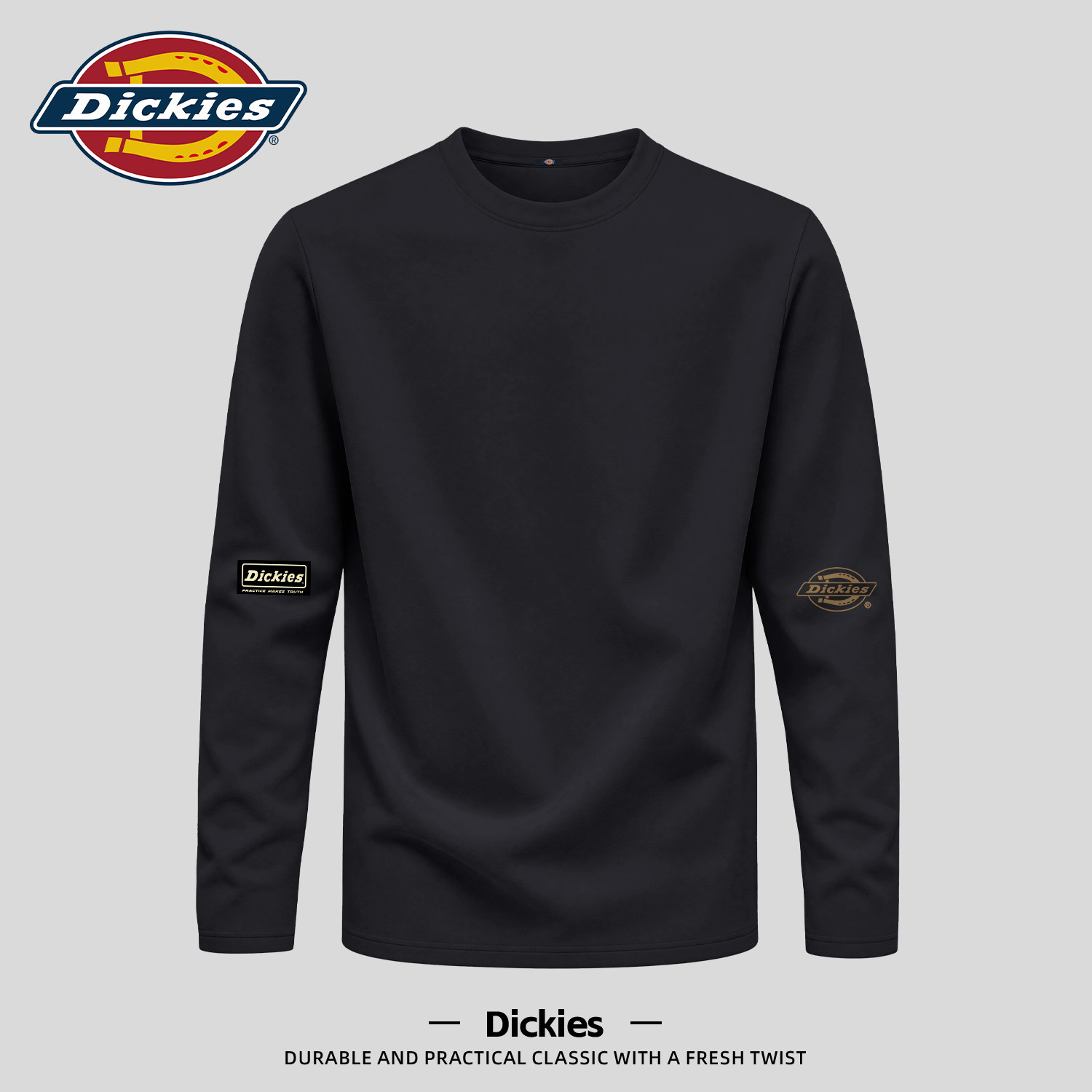 Dickies黑色潮牌长袖T恤男款秋季德绒保暖内搭美式宽松休闲打底衫